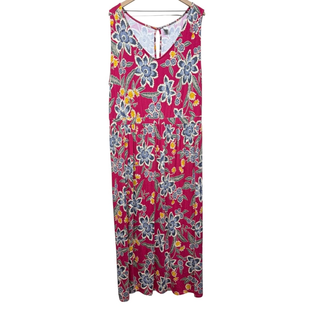Old Navy Floral Maxi Dress Women Sz 3X Red Stretch Boho Sleeveless Long